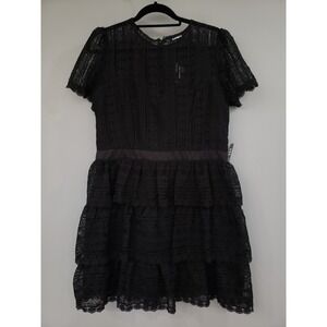 Express Black‎ Floral Lace Tiered Short Sleeve Crew Neck Fit Flare Mini Dress L